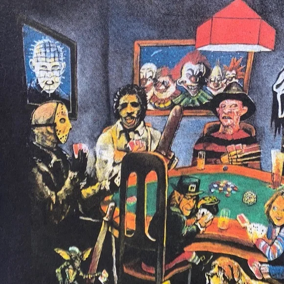 Horror Movie Squad Characters Playing Poker T- Shirt - Picture 8 of 12